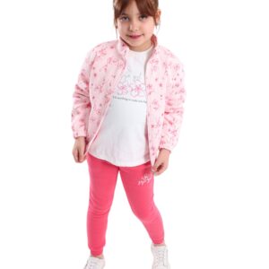 Girls' 3-piece clothing set, pink floral jacket with pants and t-shirt, sizes 5 to 10 years